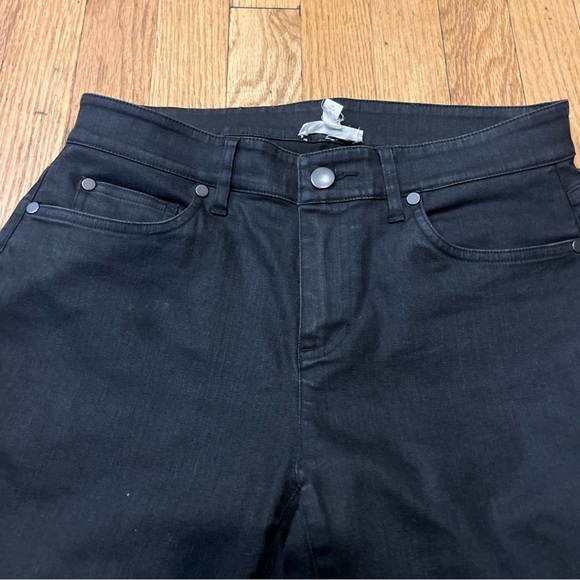 Eileen Fisher Skinny Jeans Organic Cotton Black Coated Size 2 Straight Leg - Picture 2 of 8